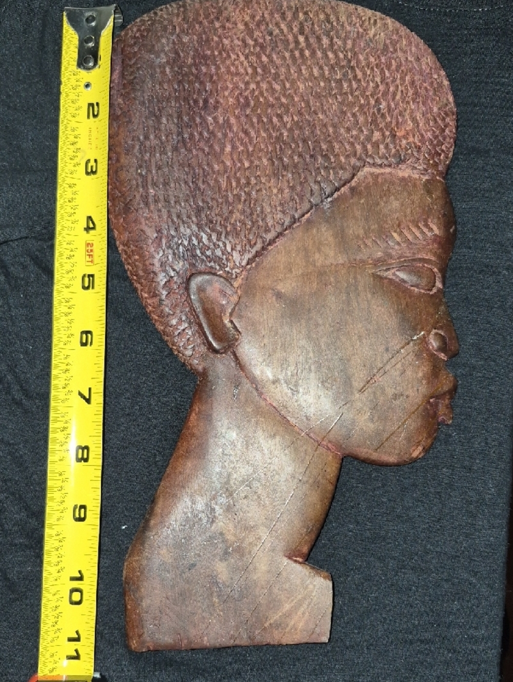 Hand-Carved Wooden African Bust Wall Art in Rich Brown - Picture 3 of 4